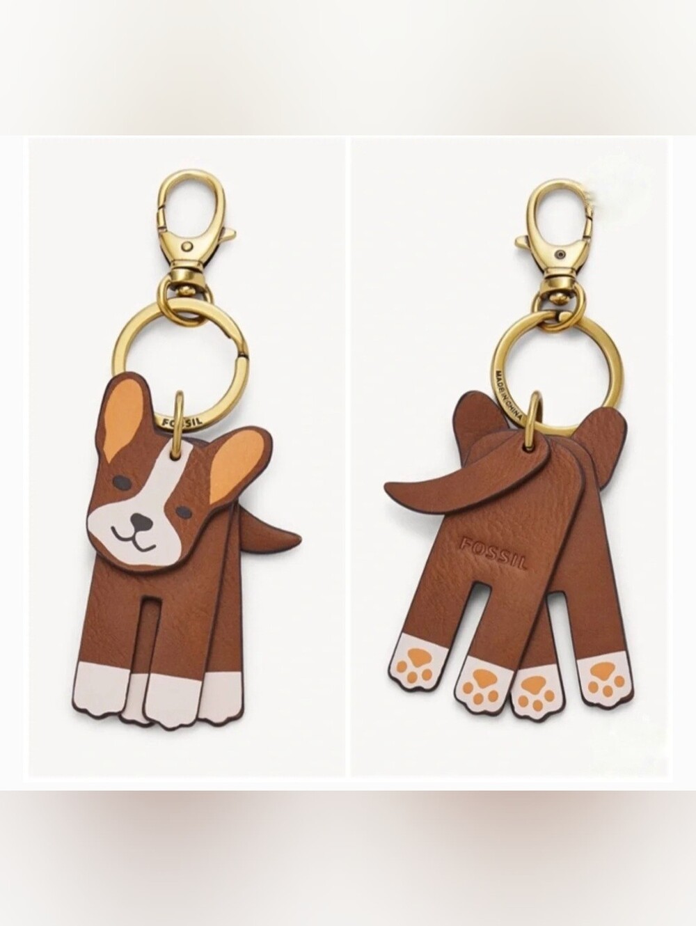 Fossil Leather Sofia Dog Keychain Bag Charm + Foldable Table Purse Holder